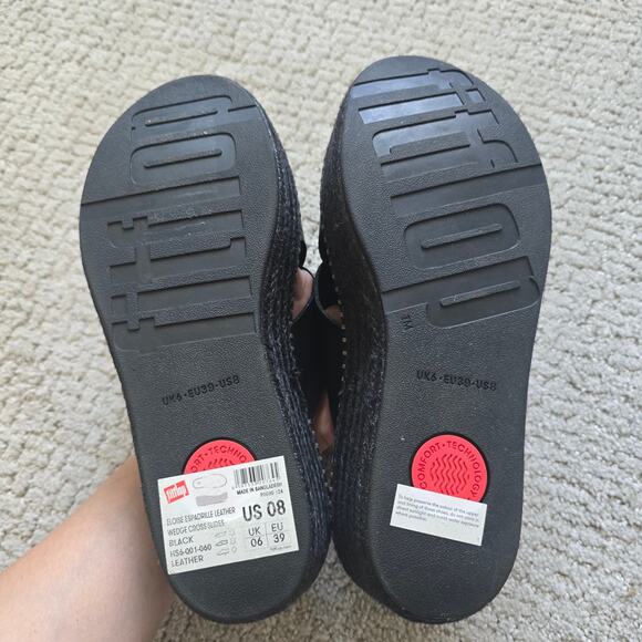 Fitflop Eloise Crossover Strap Espadrille Platform Sandal Size 8 Black Wedge - Picture 5 of 8